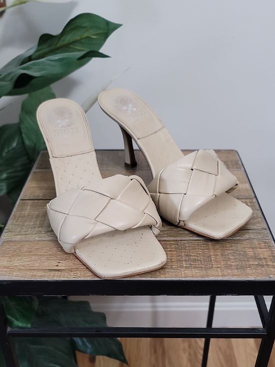 Vince Camuto Shoes - VINCE CAMUTO "Brelaine" Woven Leather Strap Heel Slipon Sandal Sz 8 Bone Cream